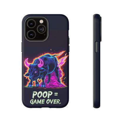 Poop , Game Over Bull in Action, I phone mobile Case By Memez Store
