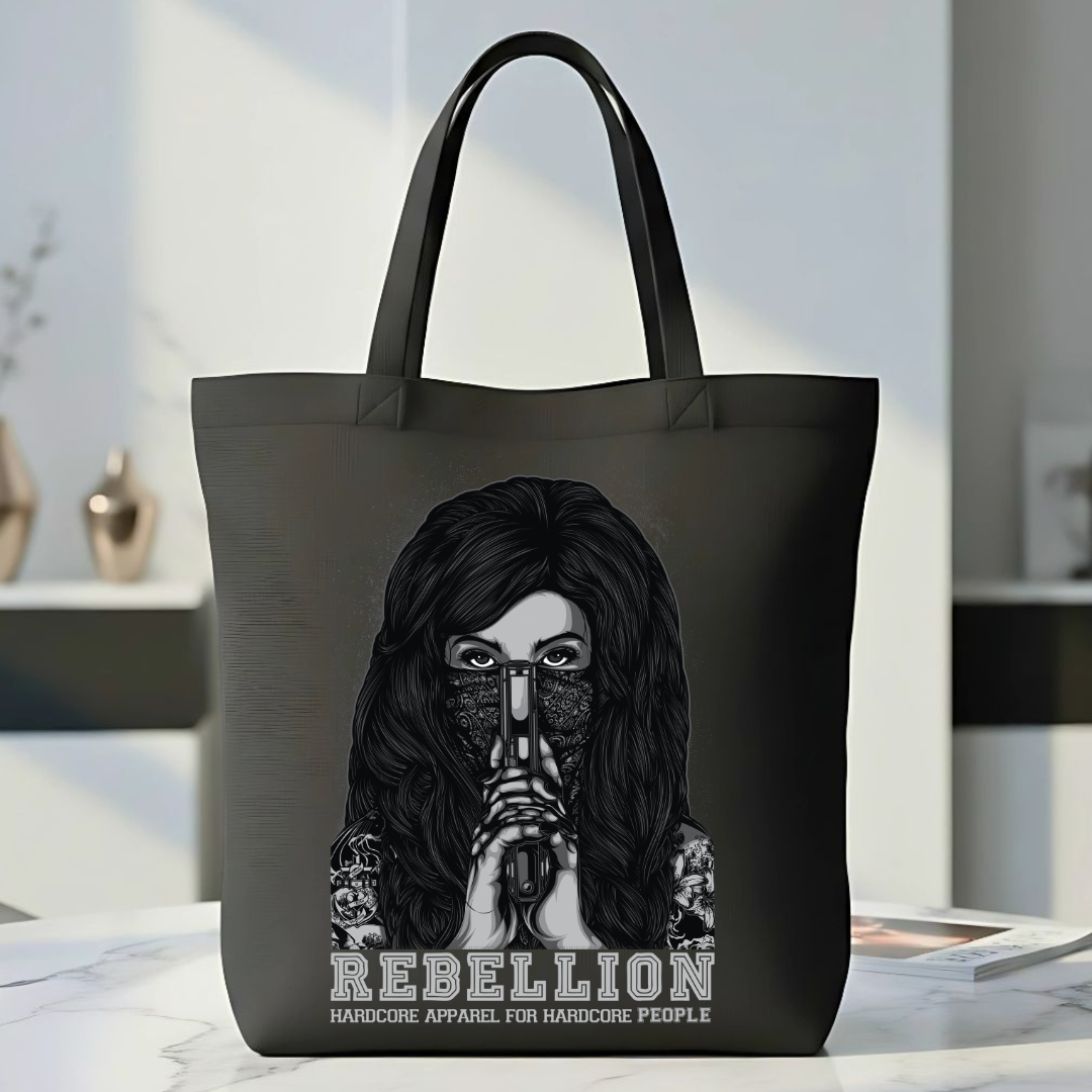 Rebellion Graphic Canvas Tote Bag - Minimalist Statement Carryall