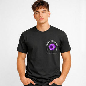 Destiney Streetwear Tee with compass needle pointing north on model