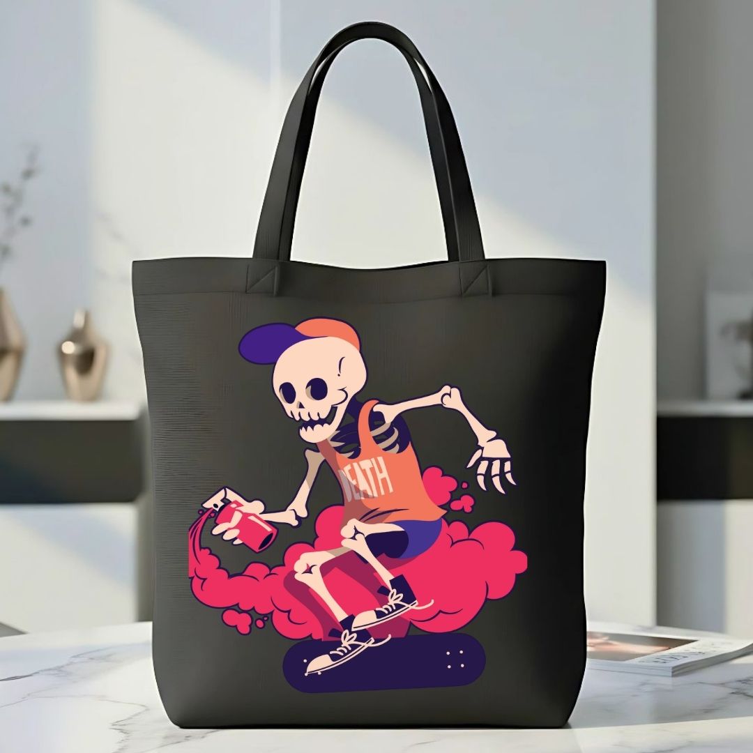 Spray Paint Skeleton Graphic Tote Bag - Graffiti Style Canvas Tote