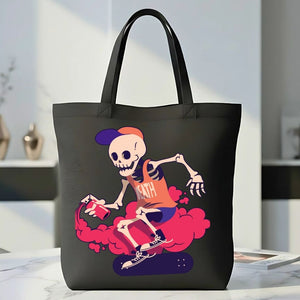 Spray Paint Skeleton Graphic Tote Bag - Graffiti Style Canvas Tote