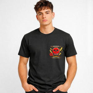 Game Over Gamers Tee with pixelated retro screen on model