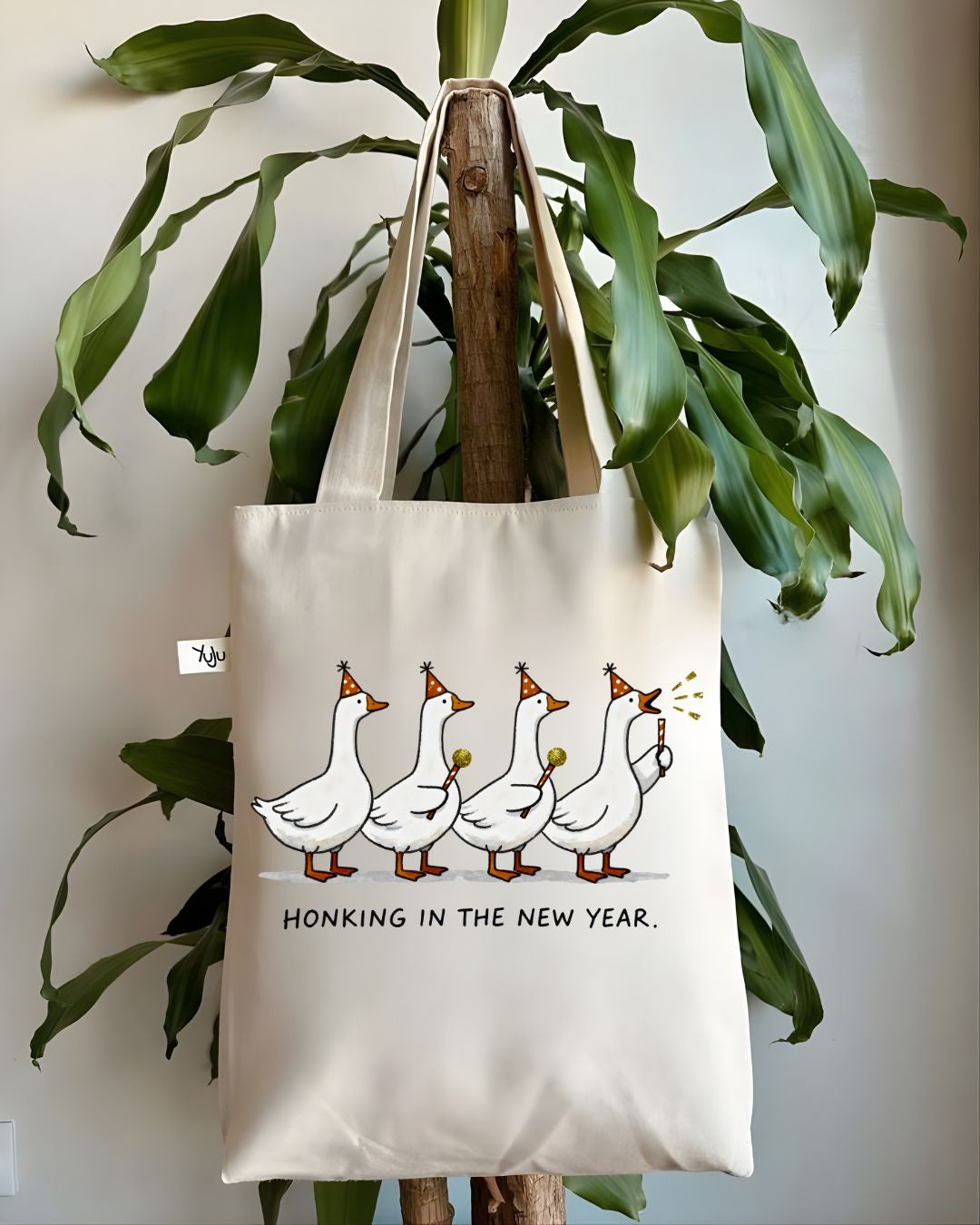 Honking In New Year Funny Cartoon Goose Tote Bag