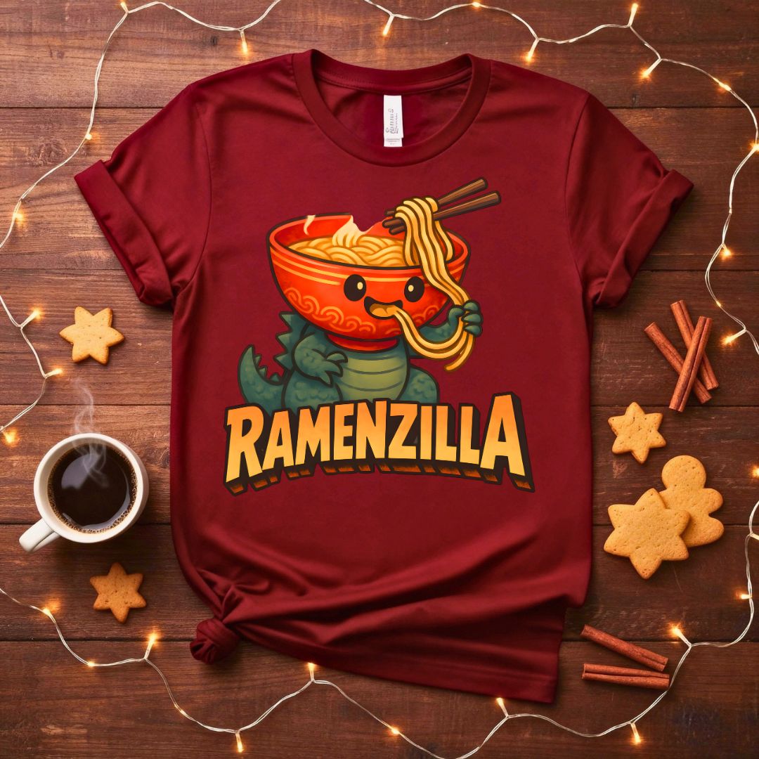 Ramenzilla Funny Food Meme T-Shirt - Giant Noodle Monster Design