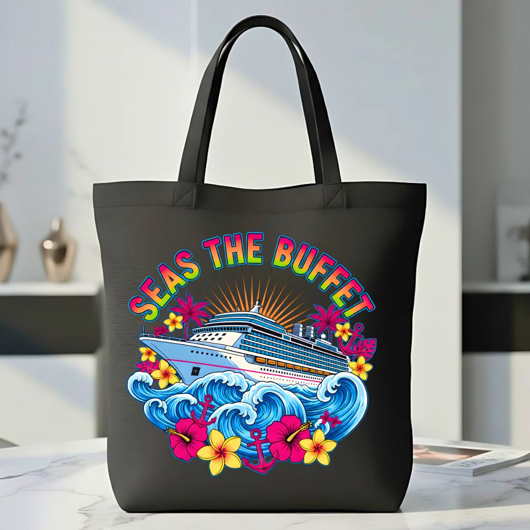 "Seas The Buffet" Funny Cruise &amp; Food Pun Tote Bag