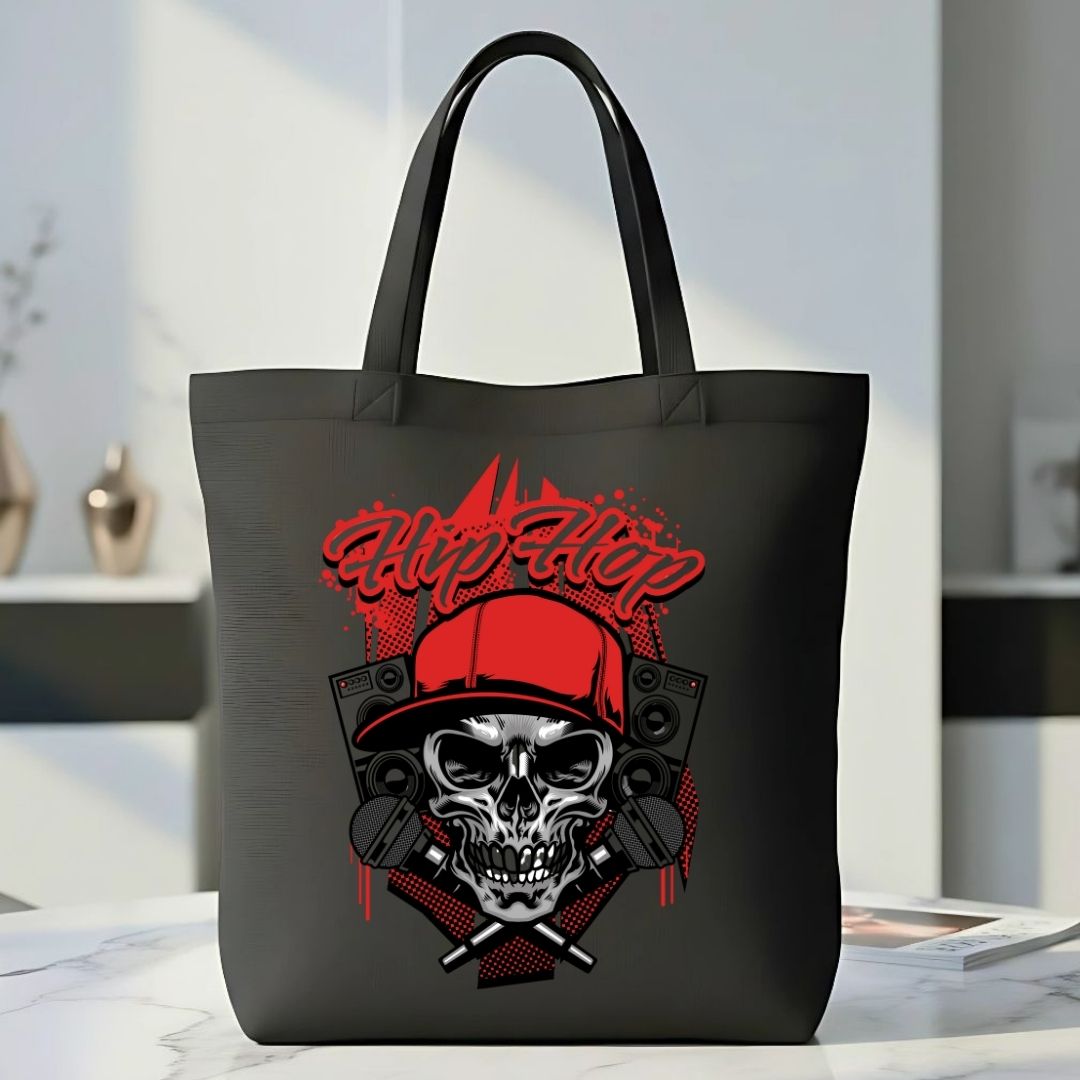 Hip Hop Skull Graphic Tote Bag - Urban Culture Canvas Bag