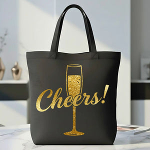 Simple "Cheers" Printed Design Cotton Canvas Tote Bag