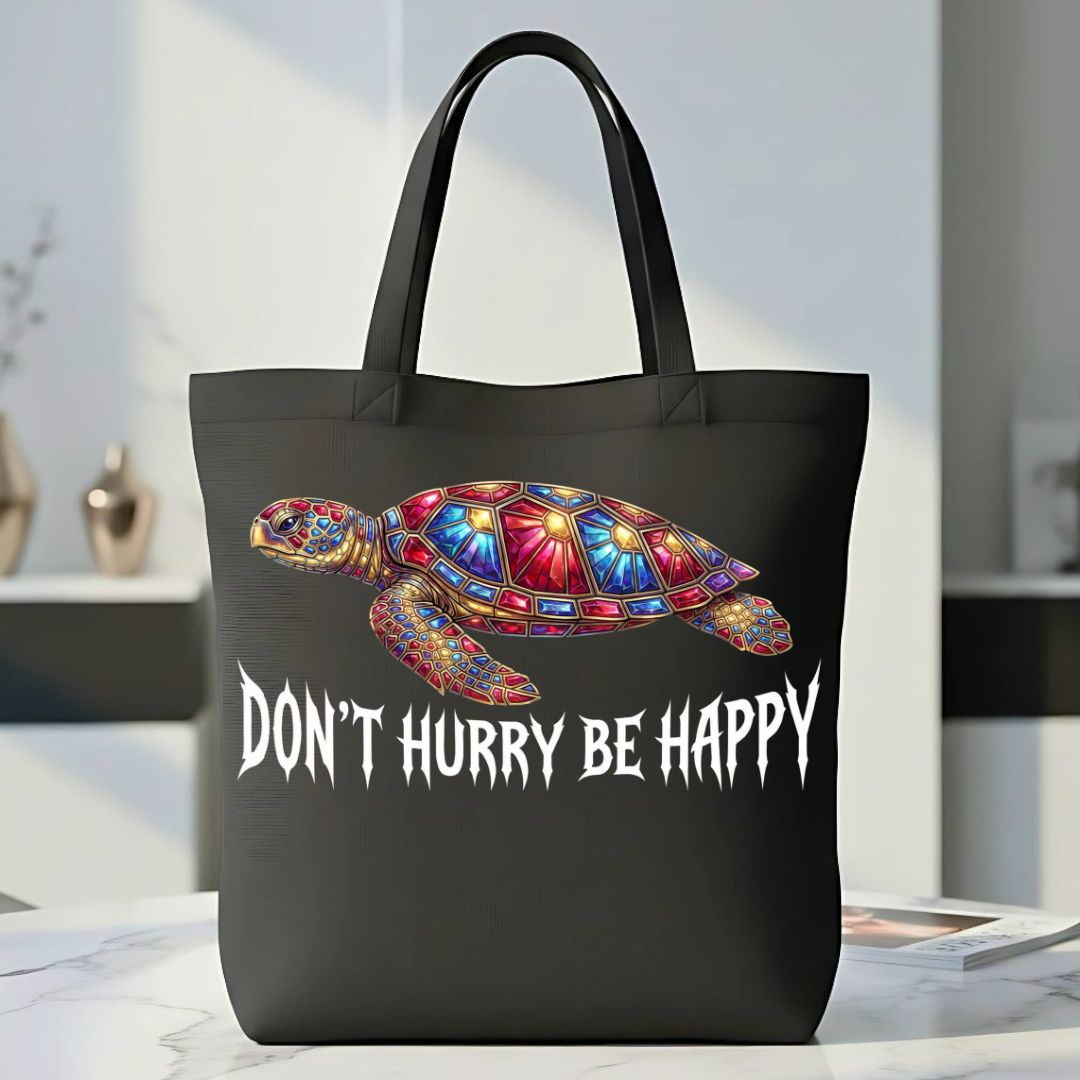 "Don't Hurry Be Happy" Relaxed Message Cotton Canvas Tote Bag