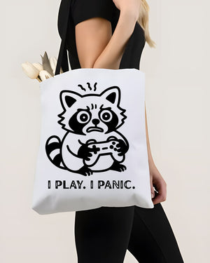 "I Play I Panic" Funny Gamer Animal Meme Tote Bag