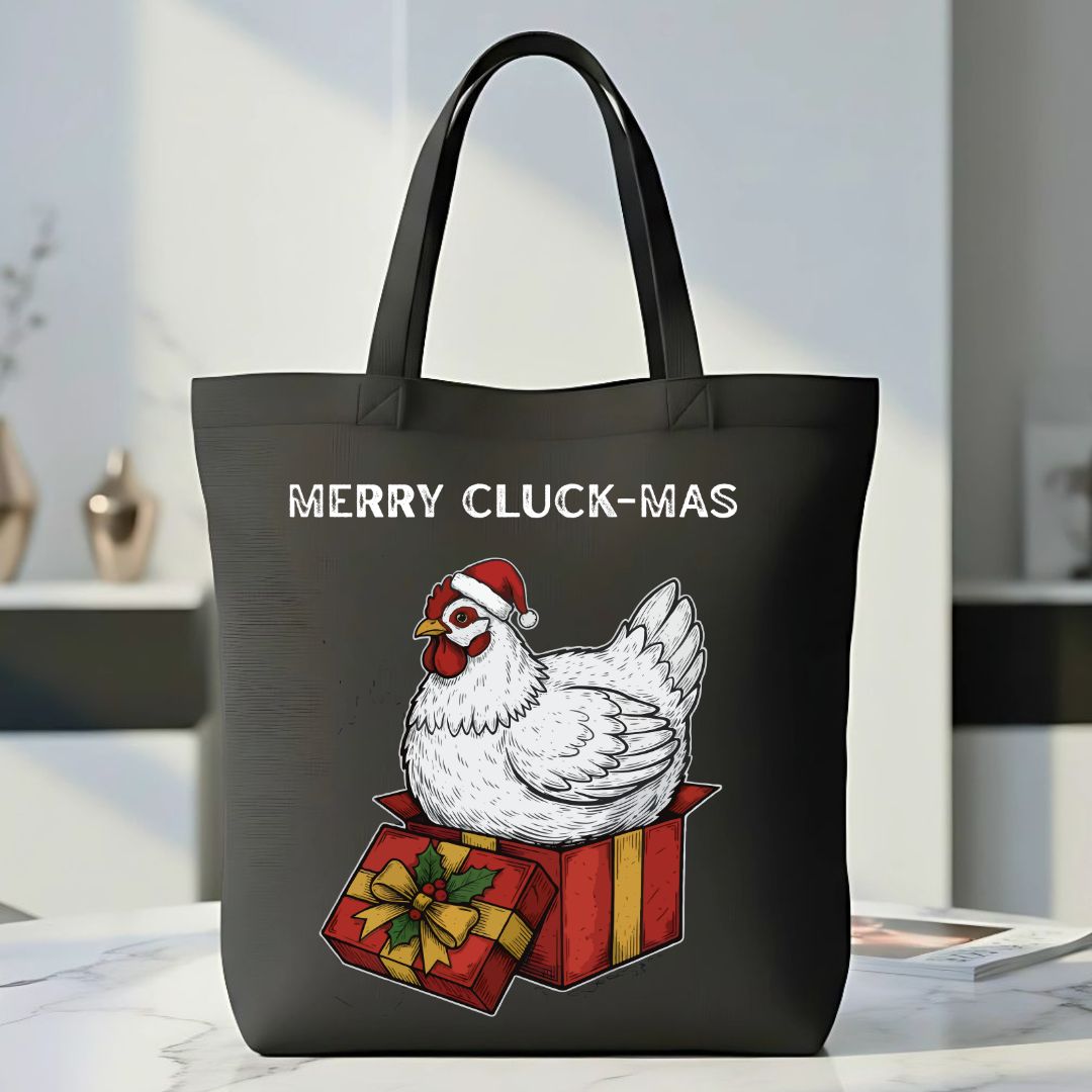 "Merry Cluck-Mas" Funny Chicken Holiday Tote Bag