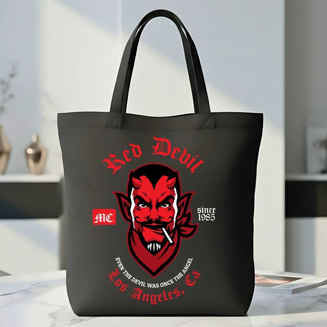 Red Devil Graphic Cotton Canvas Tote Bag