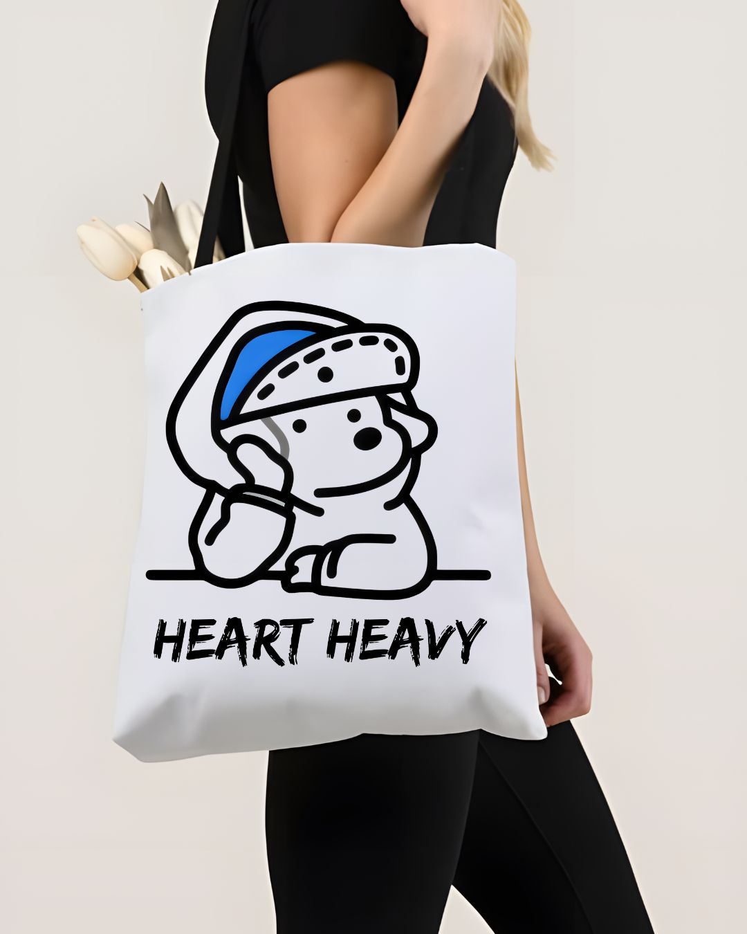"Heart Heavy" Cute Sad Animal Meme Tote Bag