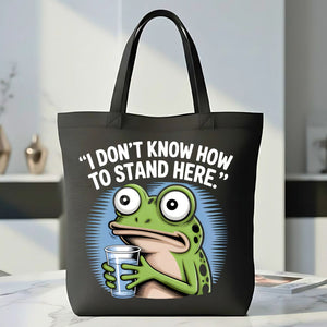 "I Stand Here Frog" Meme Tote Bag with Cute Amphibian Design