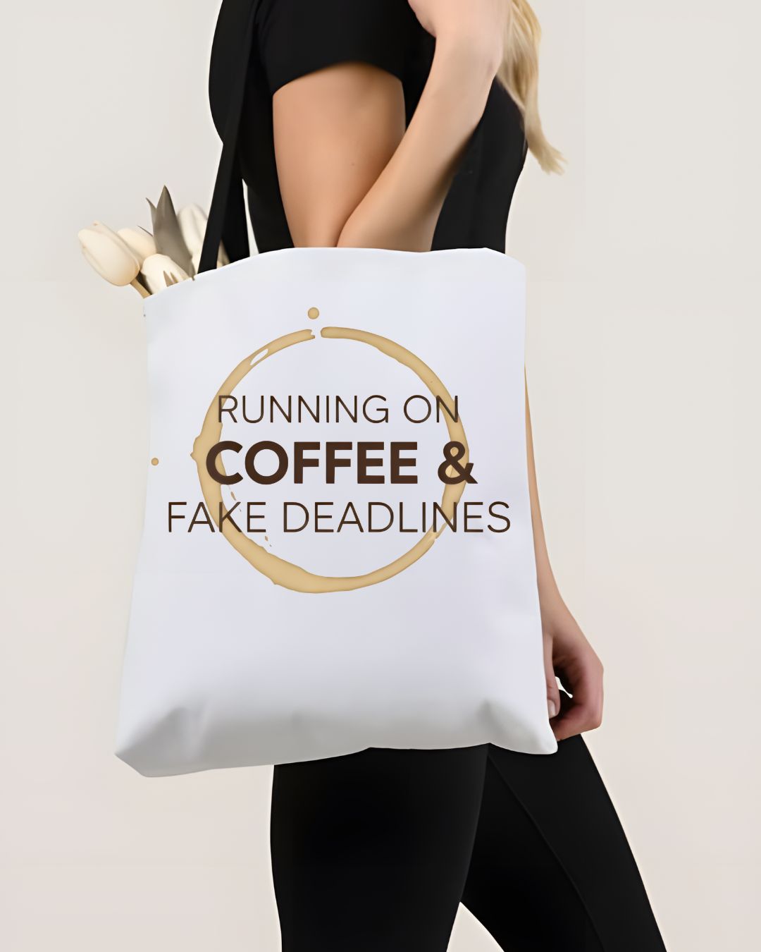 "Running on Coffee and Fake Deadlines" Funny Tote Bag