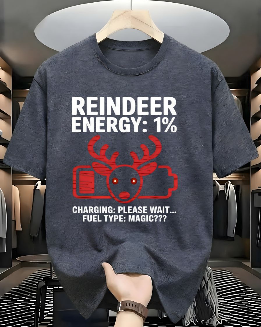 "Reindeer Energy 1%" Low Battery Christmas Humor T-Shirt