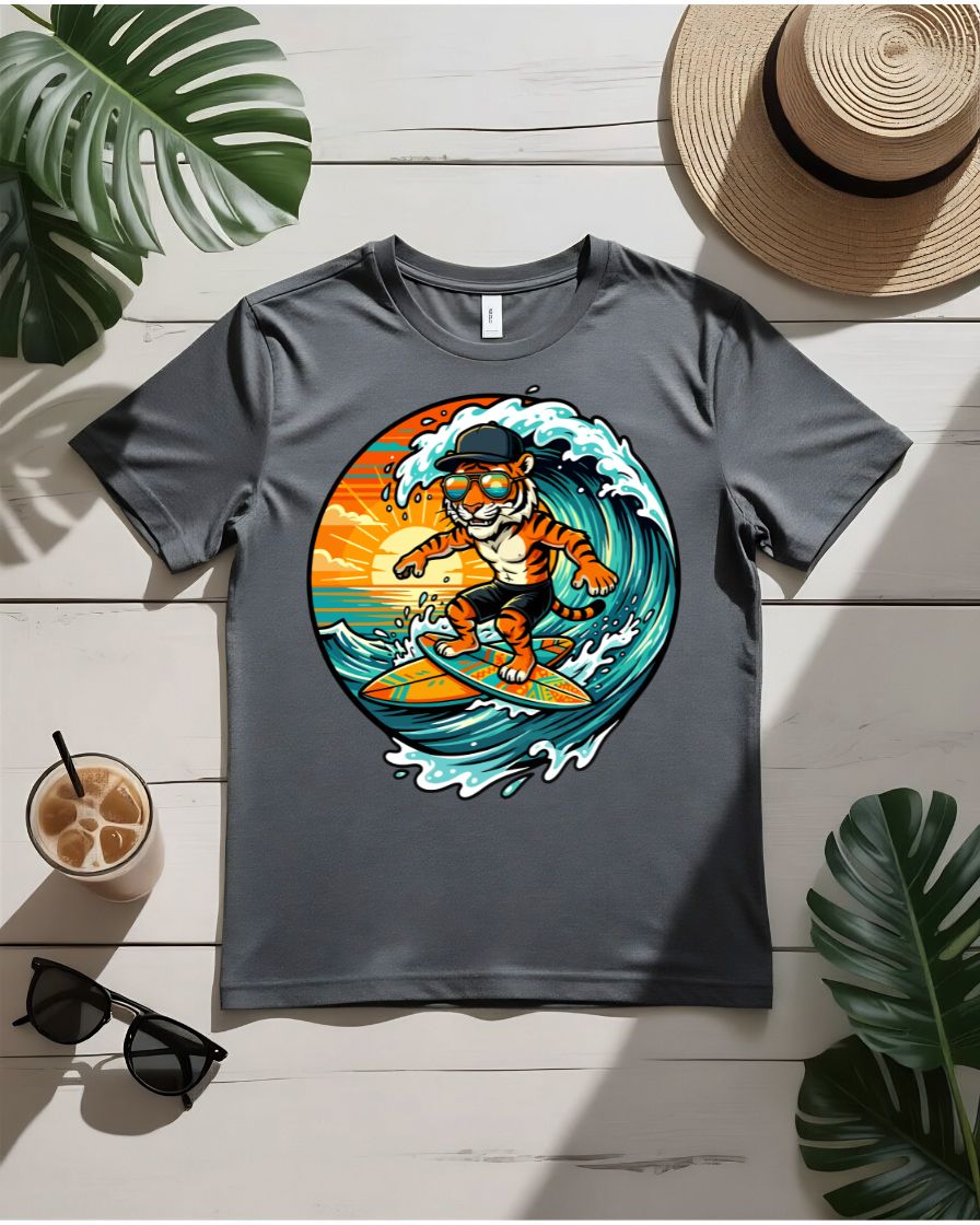 Tiger wild waves tee tiger emerging from ocean wave graphic