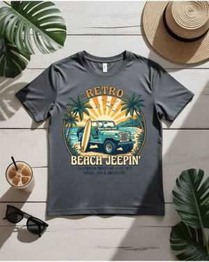 Retro beach jeepin tee vintage jeep surfboards coastal highway