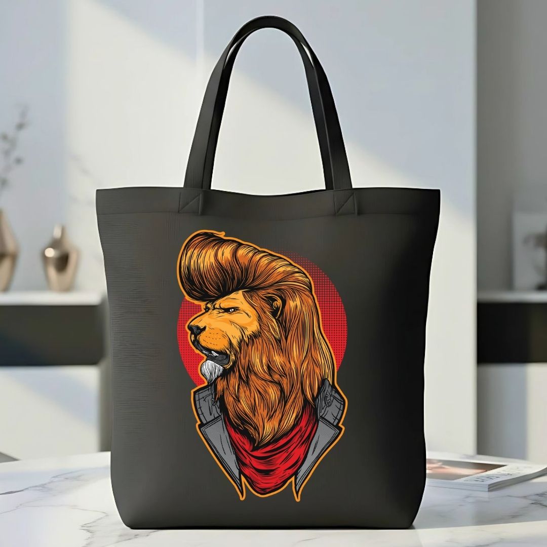 Dashing Lion Graphic Cotton Canvas Tote Bag