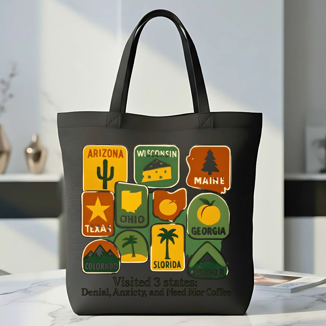 Funny United States Map Tote Bag with State Meme Humor