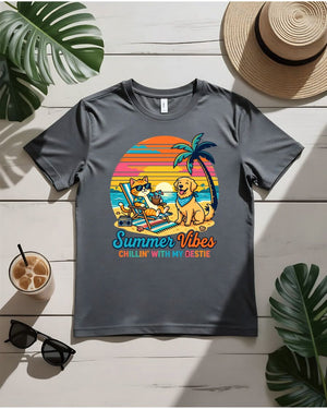 Summer vibes chillin with my besti tee two figures under palm tree