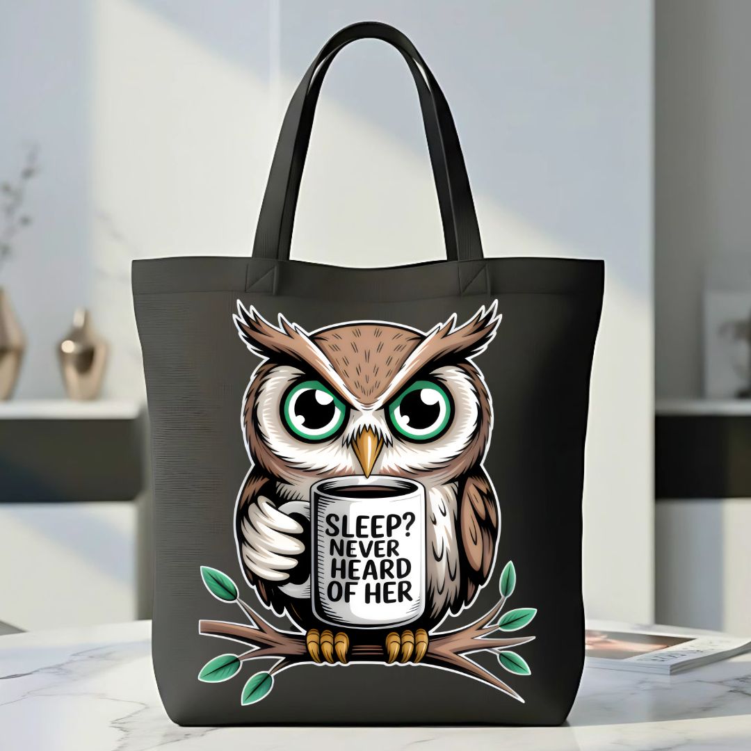 "Sleep? Never." Funny Owl &amp; Night Humor Tote Bag