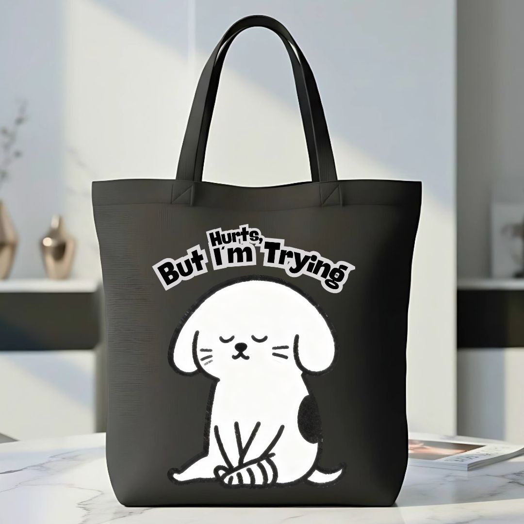 "Hurt But I am Trying" Cute Sad Dog Meme Tote Bag