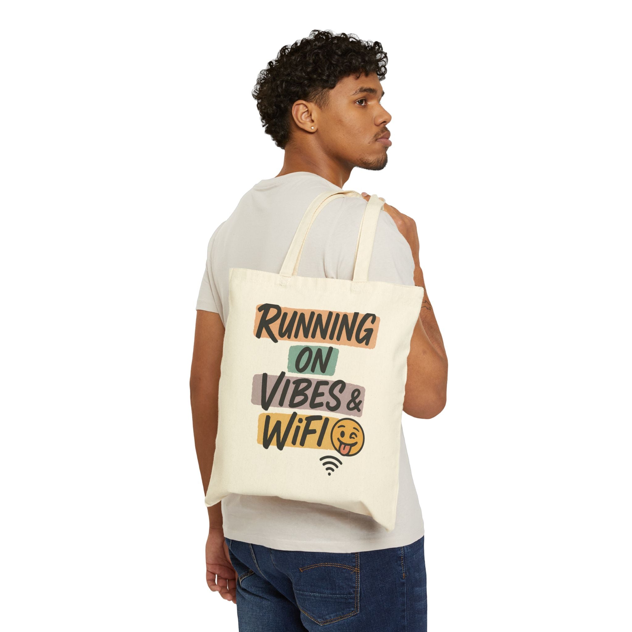 Running on Vibes and WIFI Funny Tote Bag By memez Store