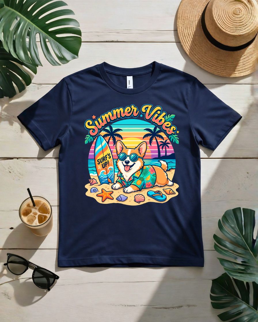 Summer vibes tee retro script sunburst graphic