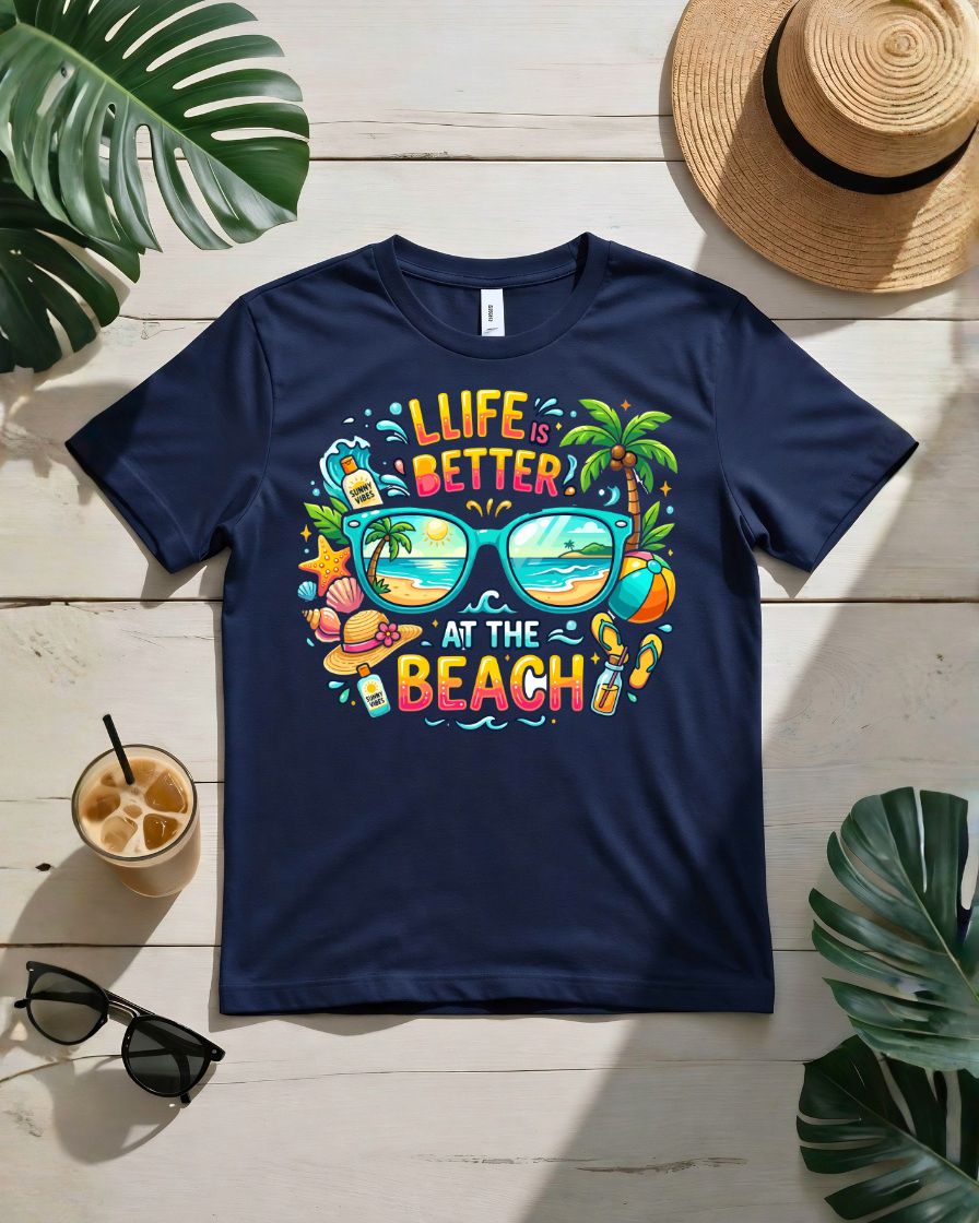 Life better at the beach tee beach chair ocean view graphic