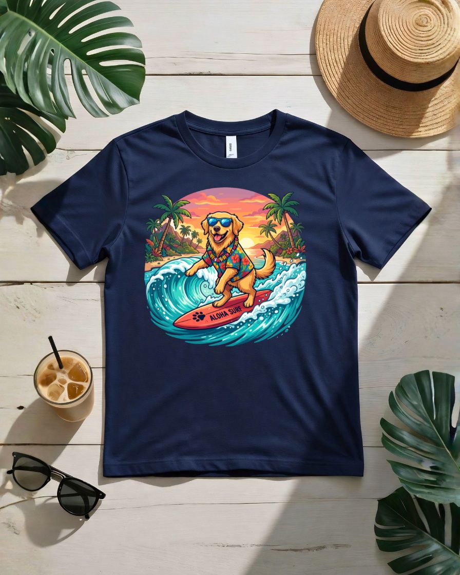 Dog wild waves tee surfing dog on wave graphic
