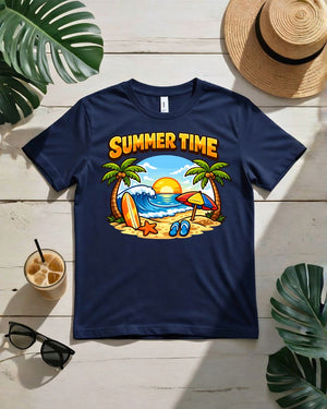Summer time vibes tee retro script sunburst graphic