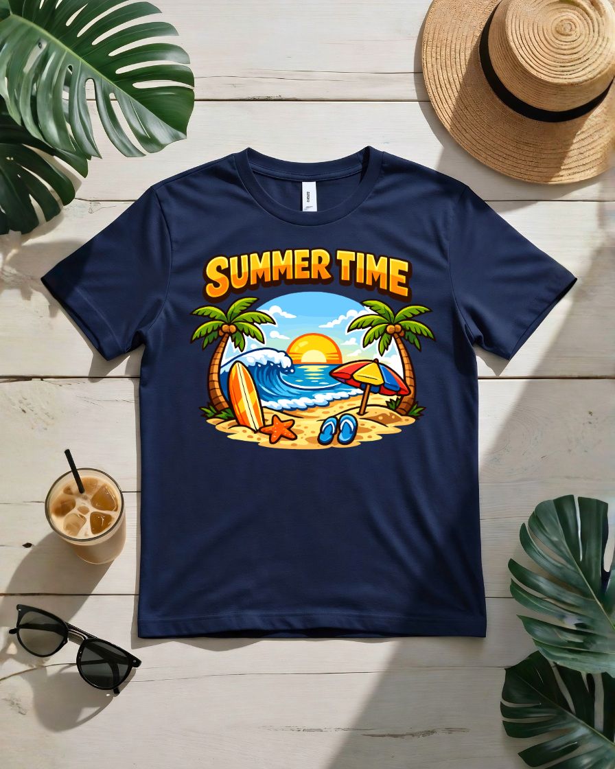 Summer time vibes tee retro script sunburst graphic