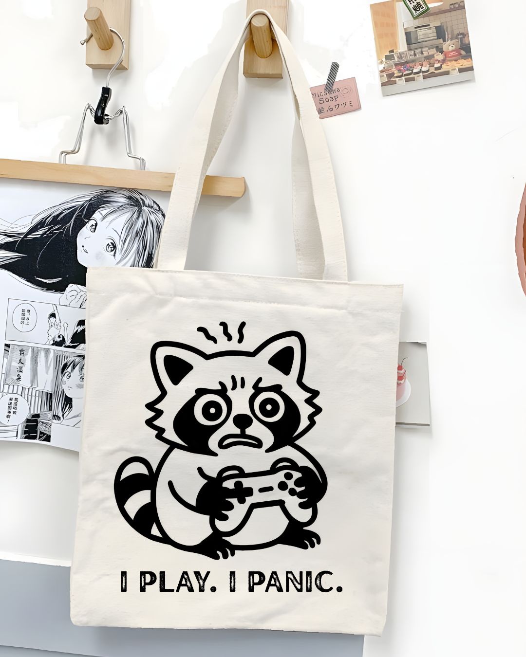 "I Play I Panic" Funny Gamer Animal Meme Tote Bag