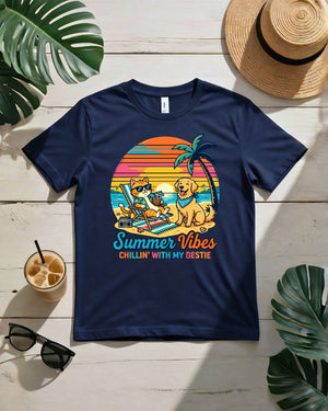 Summer vibes chillin with my besti tee two figures under palm tree