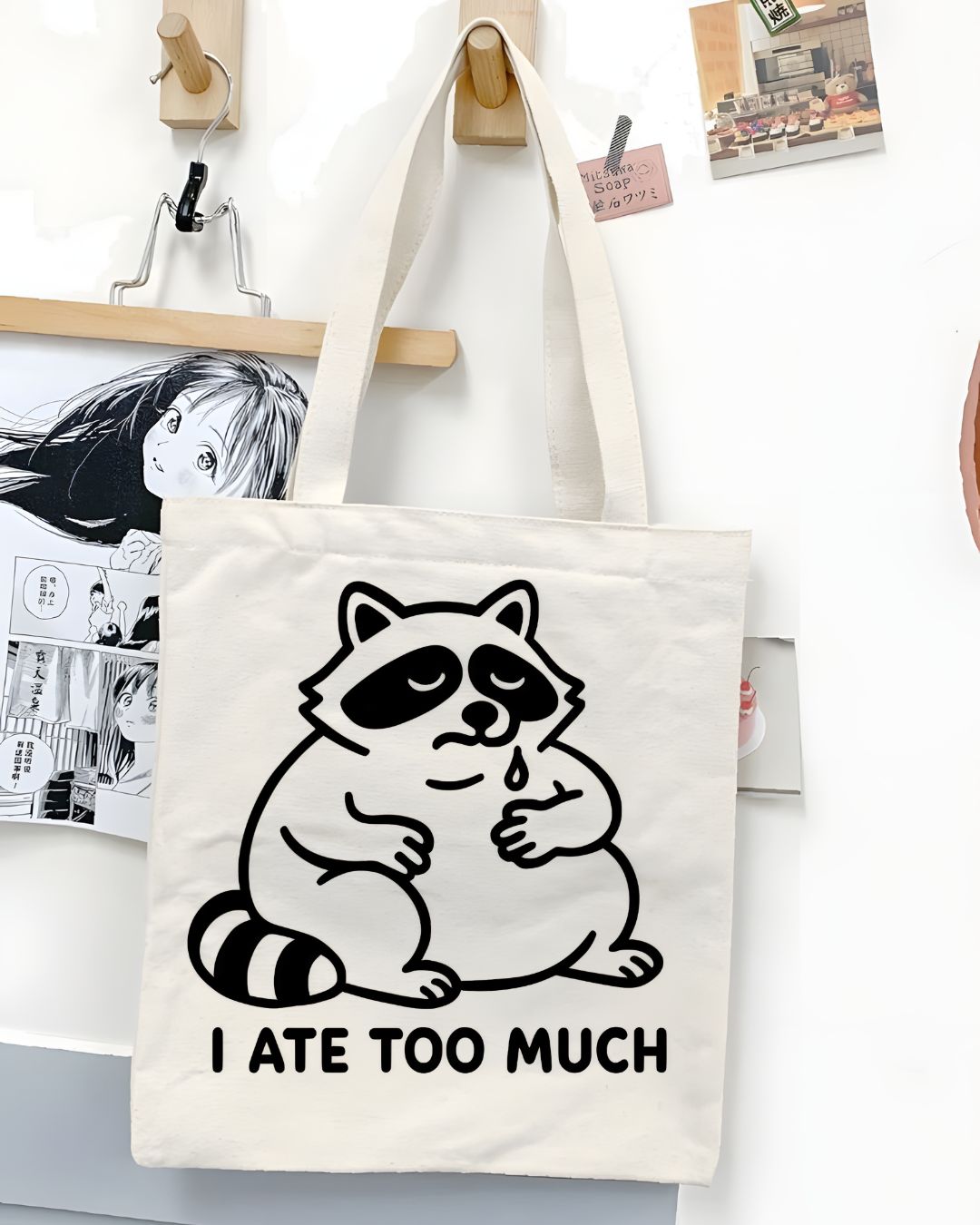 "I Ate Too Much" Cute Overfed Animal Meme Tote Bag