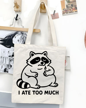 "I Ate Too Much" Cute Overfed Animal Meme Tote Bag