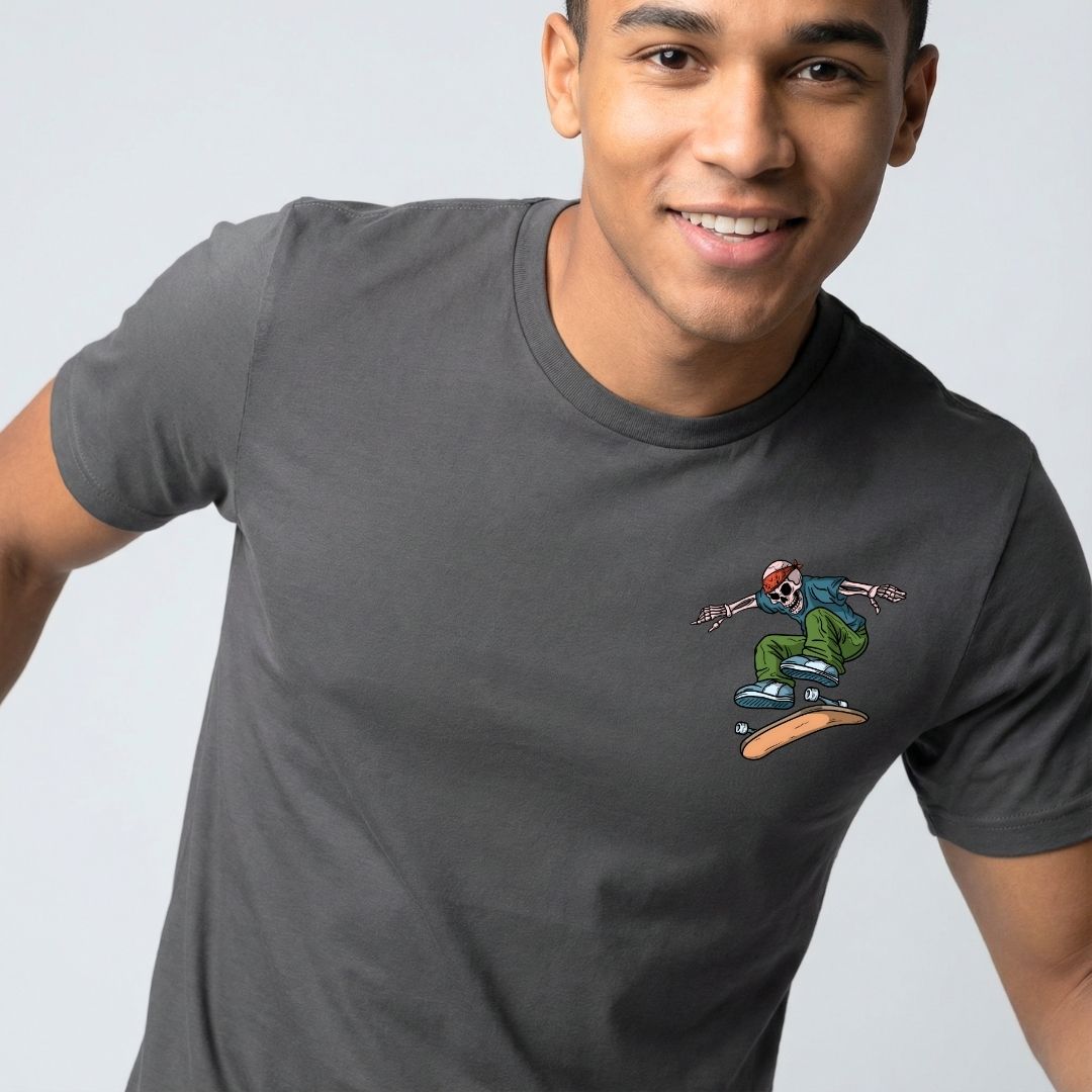 Skull Skate Lover Streetwear Tee - Skull &amp; Skateboard Graphic