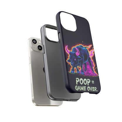 Poop , Game Over Bull in Action, I phone mobile Case By Memez Store