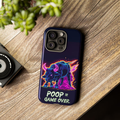 Poop , Game Over Bull in Action, I phone mobile Case By Memez Store