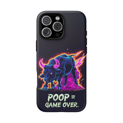 Poop , Game Over Bull in Action, I phone mobile Case By Memez Store