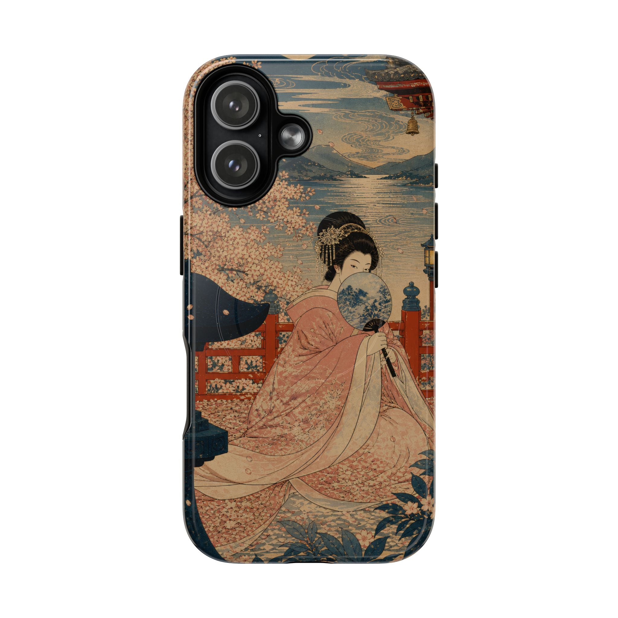 Vintage Geisha Phone Case — Japanese Cherry Blossom Art Tough Magnetic Case
