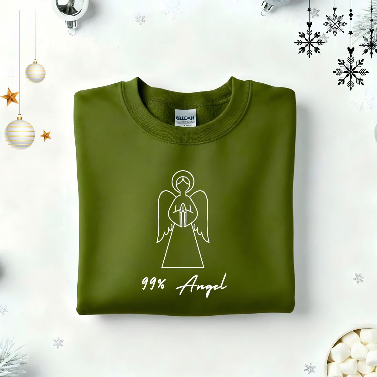 “99% Angel Embroidered Sweatshirt – minimalist typographic unisex pullover in soft fleece fabric, Memez.Store aesthetic streetwear.