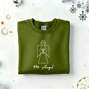 “99% Angel Embroidered Sweatshirt – minimalist typographic unisex pullover in soft fleece fabric, Memez.Store aesthetic streetwear.