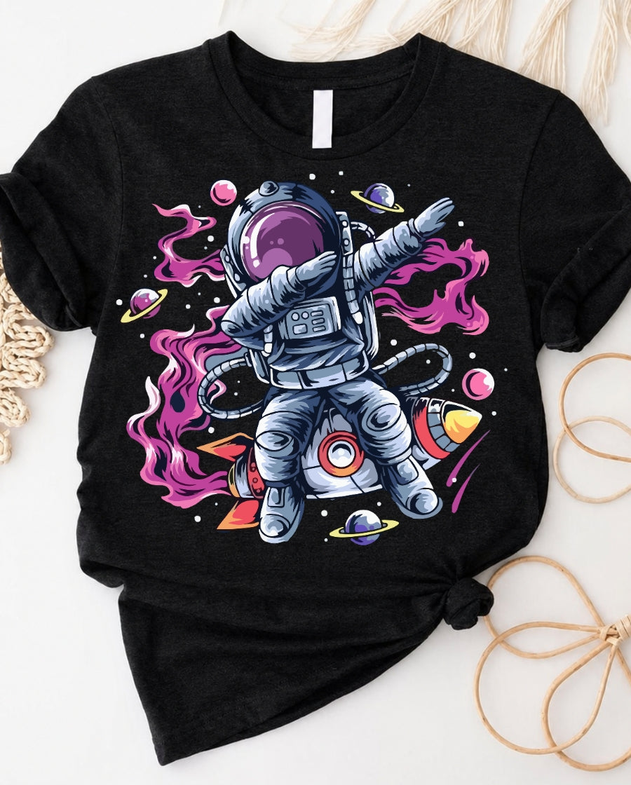 Astro dance t-shirt with astronaut dancing in space graphic