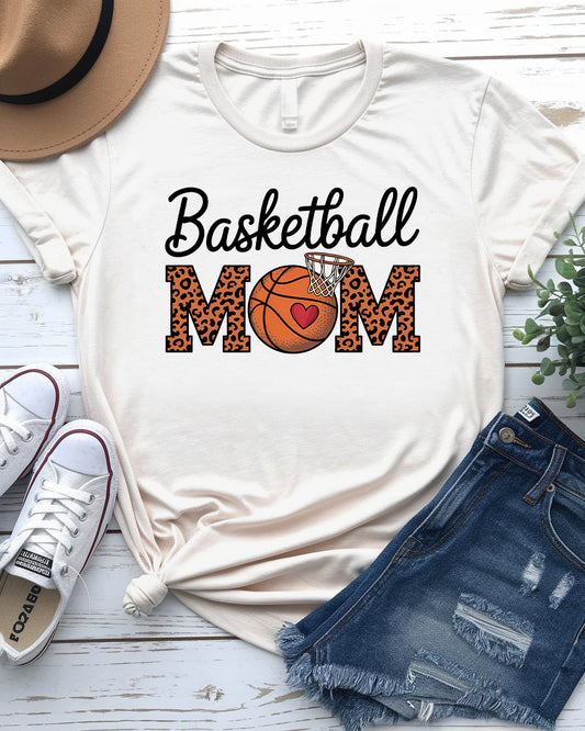 Basketball mom wearing game-day tee
