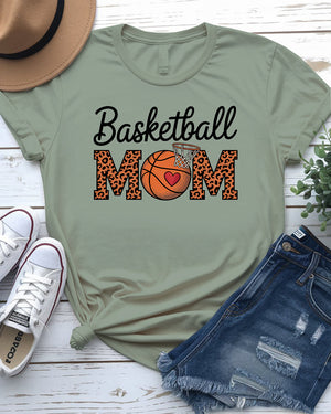 Basketball mom wearing game-day tee