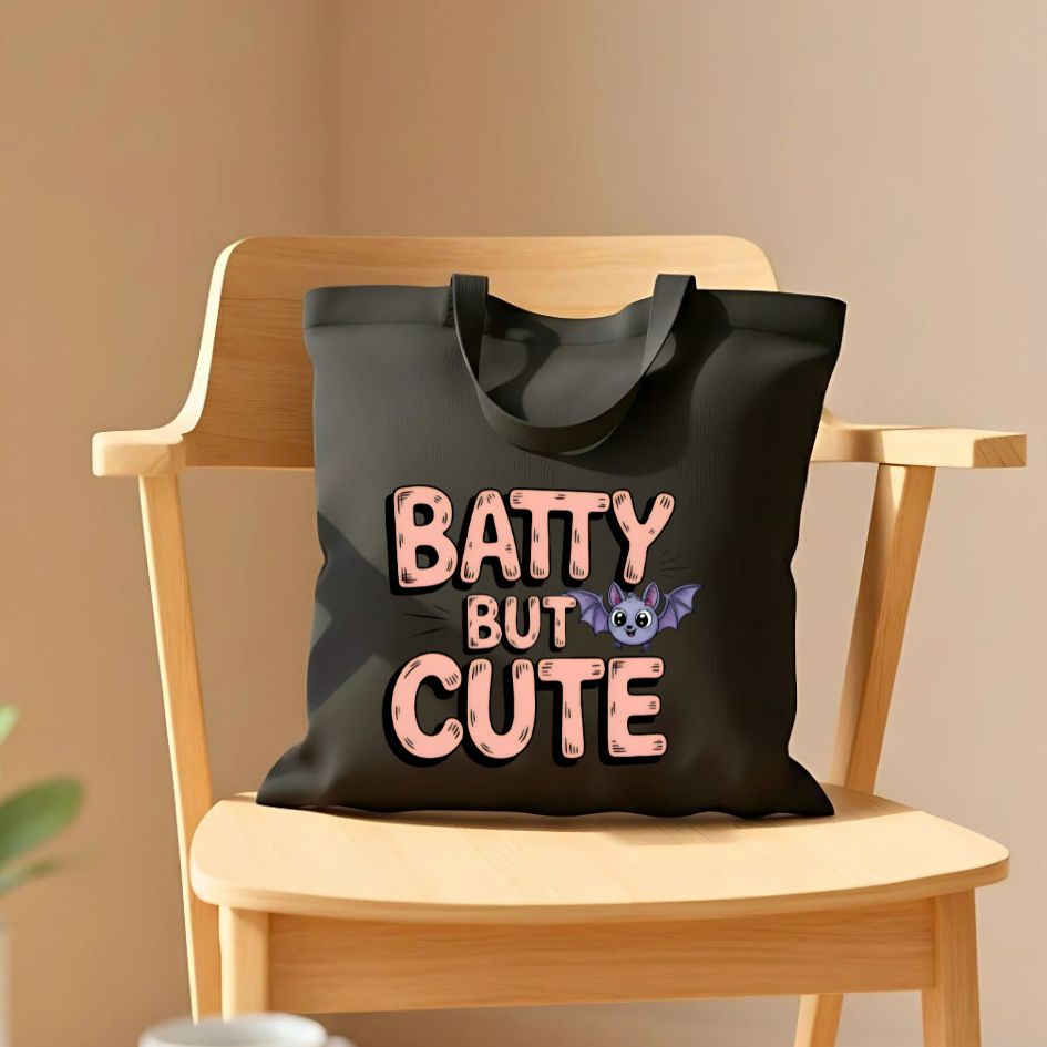 Batty But Cute Tote Bag with bat design