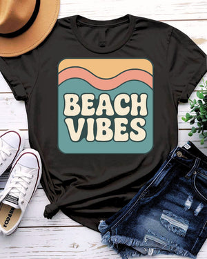 Beach vibes tee smiling sun with rays coastal graphic