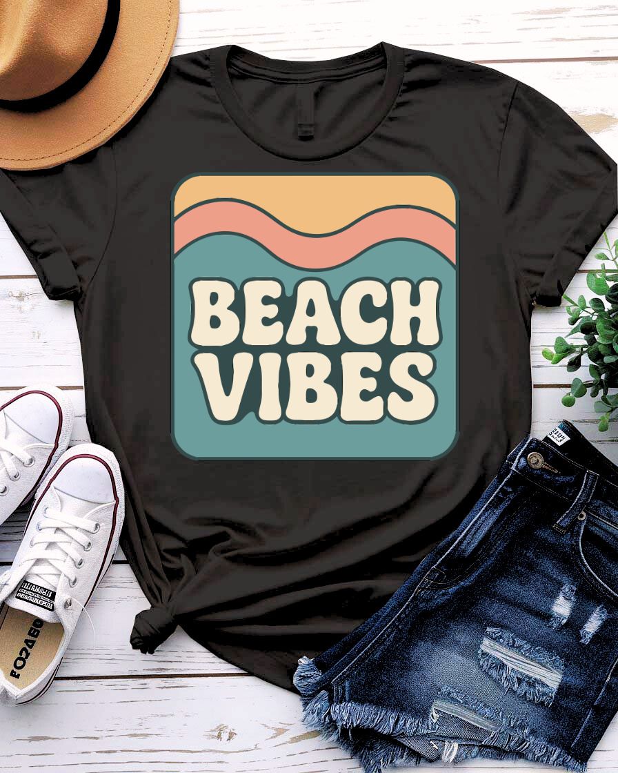 Beach vibes tee smiling sun with rays coastal graphic