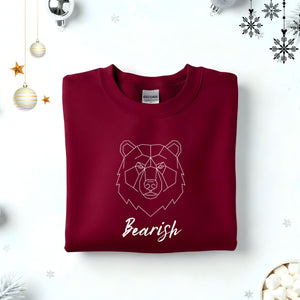 Bearish Typographical Embroidered Sweatshirt – funny grumpy mood sweatshirt with minimalist embroidered text, soft unisex fleece pullover from Memez.Store, perfect for market traders, hibernation lovers, and bearish vibes.